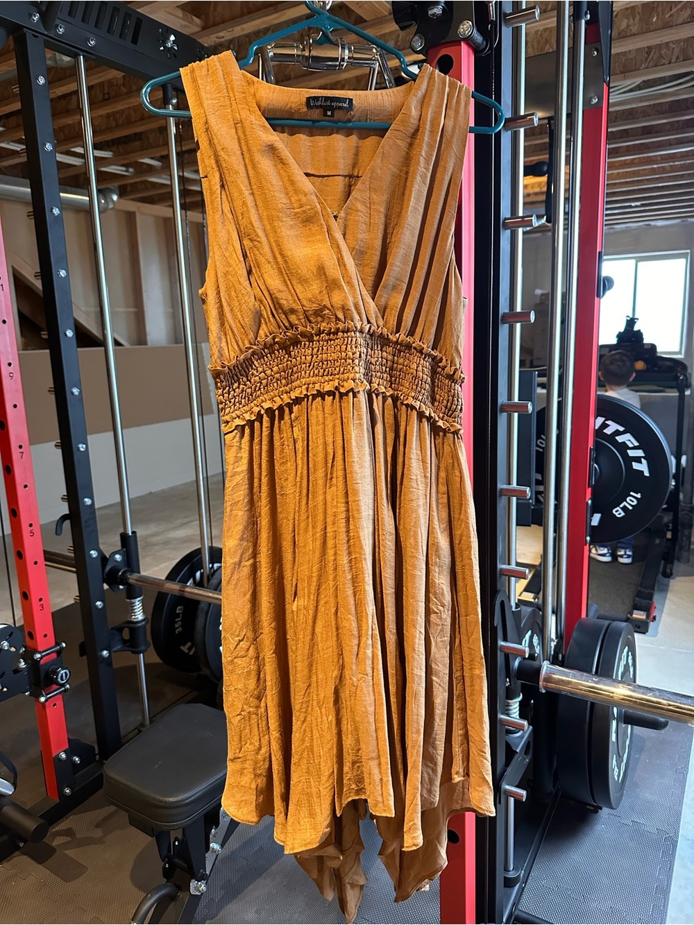 Women's Mustard Sleeveless V-Neck Smocked Waist Dress